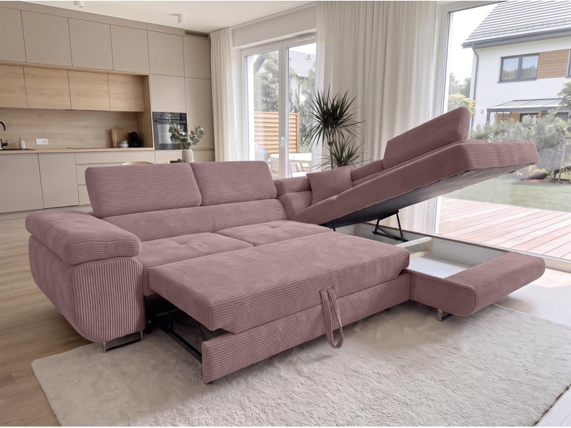  Canapé convertible 276 cm avec coffre et têtières – rose Konak - Conforama C