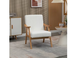 Fauteuil lounge scandinave 68x74x82 cm, revêtement en velours de couleur blanc crème, design moderne, canapé 1 place