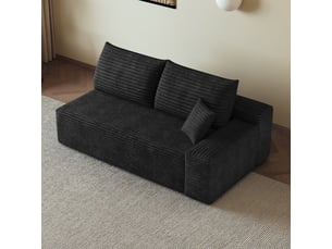 Canapé d’angle réversible 2 places avec chaise longue  - assise moelleuse, tissu côtelé - noir
