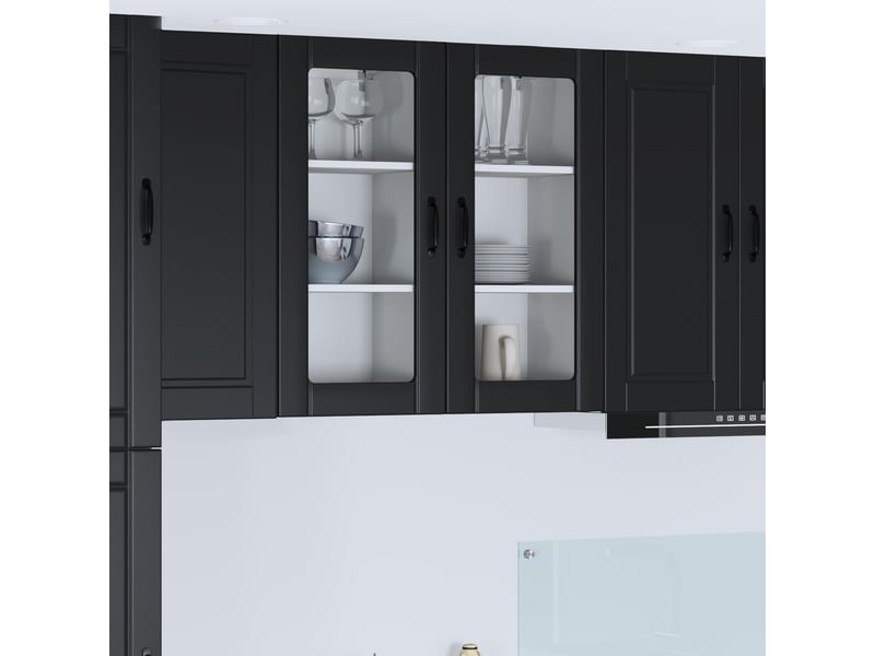 Meuble mural de cuisine, cabinet en verre mural 2 pcs noir bois d'ingénierie shl907 - Conforama B