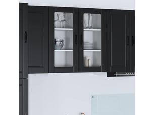 Meuble mural de cuisine, cabinet en verre mural 2 pcs noir bois d'ingénierie shl907