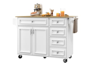 Îlot de cuisine multifonction 110x75x92 cm avec tablette pliante extensible et compartiments réglables, mdf, blanc