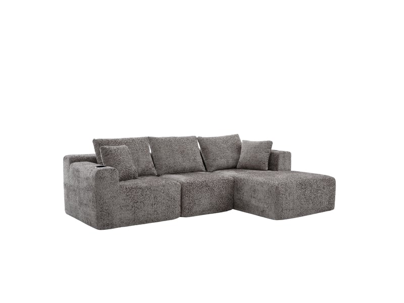  Canapé d’angle modulable avec porte-gobelets - lpospi - assise profonde, sans montage, chenille gris foncé 261×165×80 cm  - Conforama A