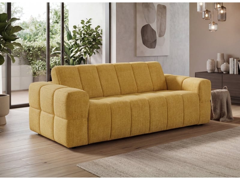  Canapé convertible express 3 places en velours texturé moutarde basile KF9067D-3-MOUT - Conforama B