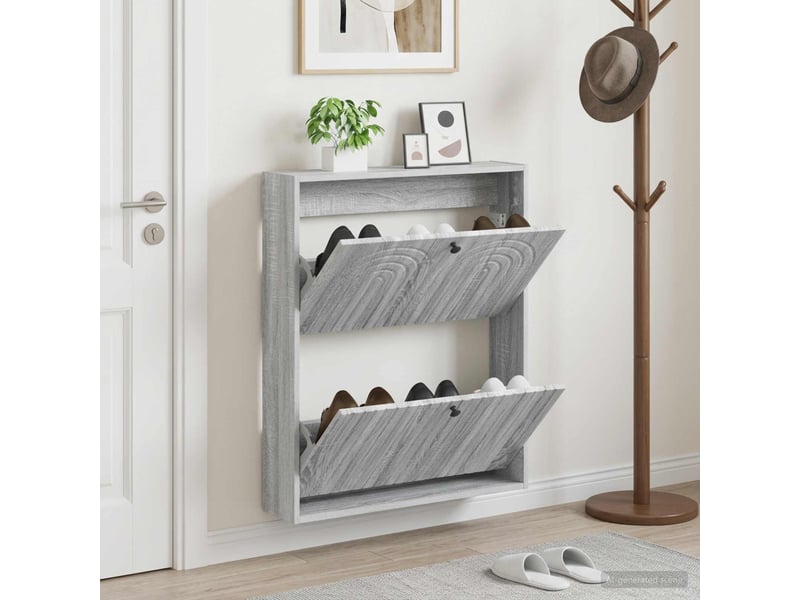  Meuble à chaussures mural, armoire à chaussures alkmaar 71x17x86 cm sonoma gris  - Conforama B