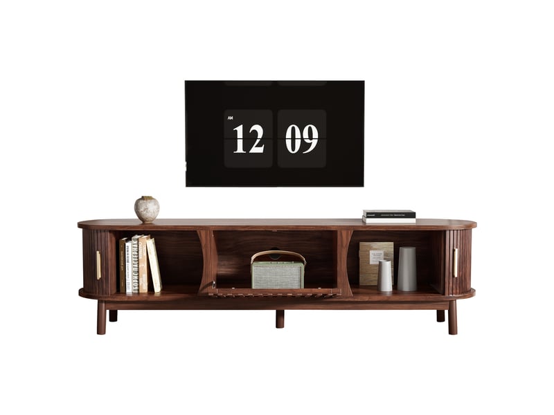  Meuble tv bas 165x39,5x46 cm pour écran jusqu’à 65 pouces, meuble télévision avec portes coulissantes, porte abattante, 3 compartiments, mdf, marron OPULERANE TRADING LTD - Conforama A