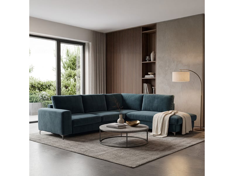  Canapé angle droit fiesole en velours bleu pétrole - 4 places 3CA52.PI.4AC.D.24 - Conforama B