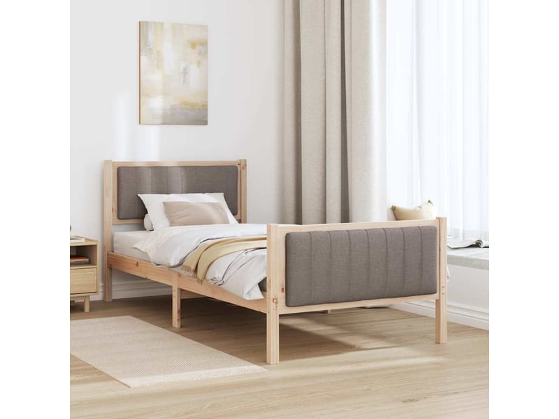  Lit simple- lit adulte -  cadre de lit marron et taupe 90 x 190 cm bois massif en pin  - Conforama C