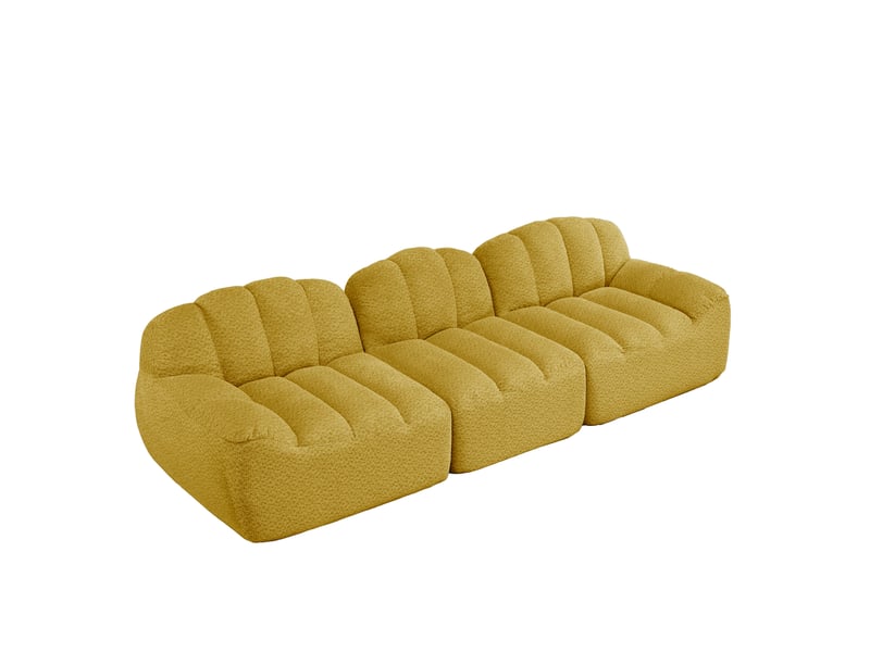  Canapé modulaire 3 places 288x104x79 cm, polaire granuleux, mousse 32d, assise profonde, jaune  - Conforama A