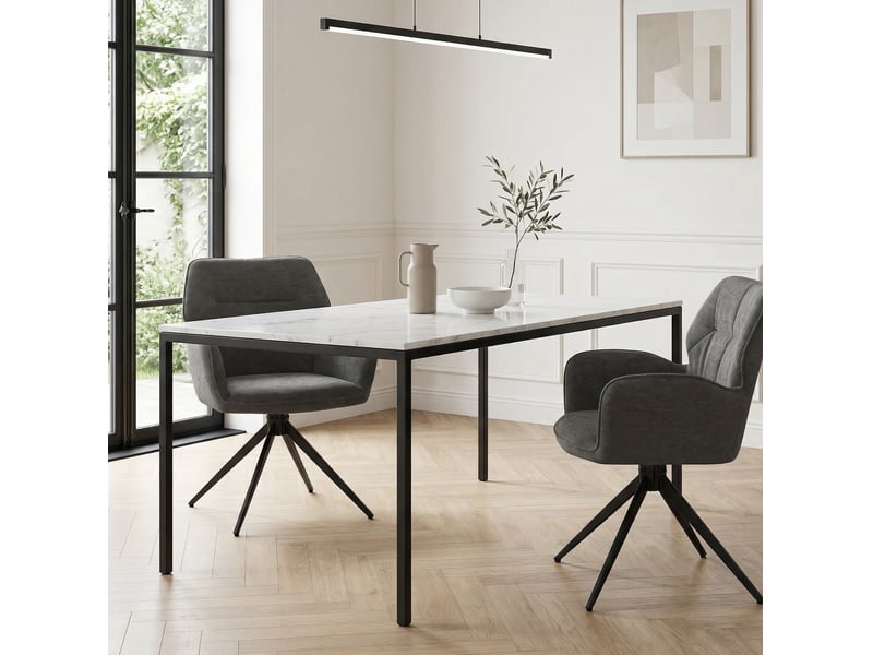  Lot de 2 chaises de salle à manger pivotantes 53,5x45x84 cm, chaise de bureau, avec accoudoirs, cadre métallique, tissu velours, gris foncé  - Conforama D