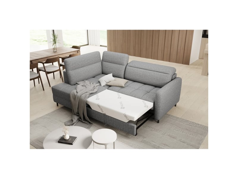  Canapé d'angle gauche convertible barnea 208 cm gris chiné avec rangement  - Conforama B