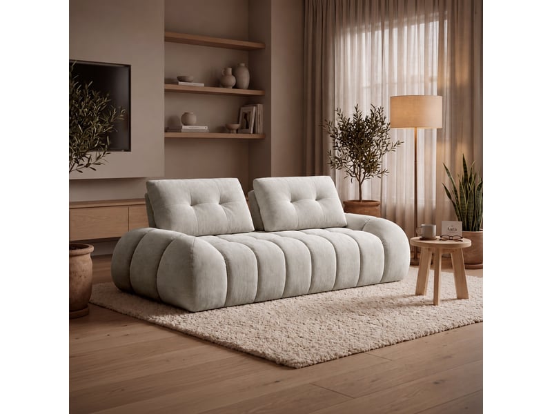 Canapé 3 places en tissu capitonné beige - Conforama B