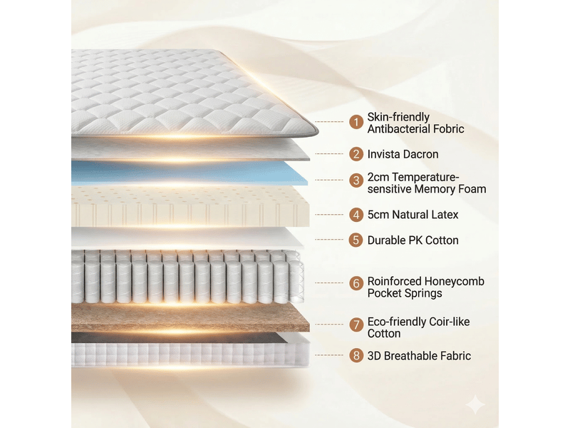  Matelas 140 x 200 hauteur 25 cm mousse confort ressorts ensachés 7 zones ergonomique adulte certifié oeko-tex  - Conforama E