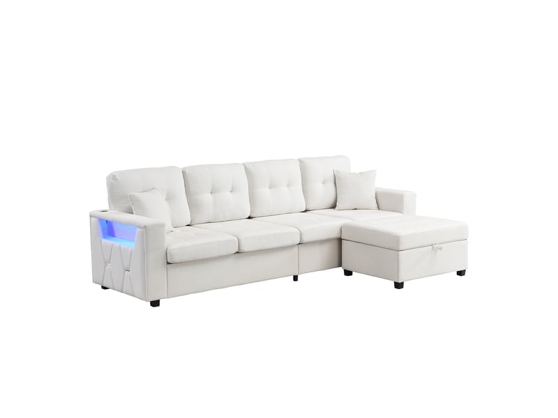  Canapé d'angle modulaire 4 places avec ports usb et usb-c intégrés 253 cm rangement et led  - Conforama A
