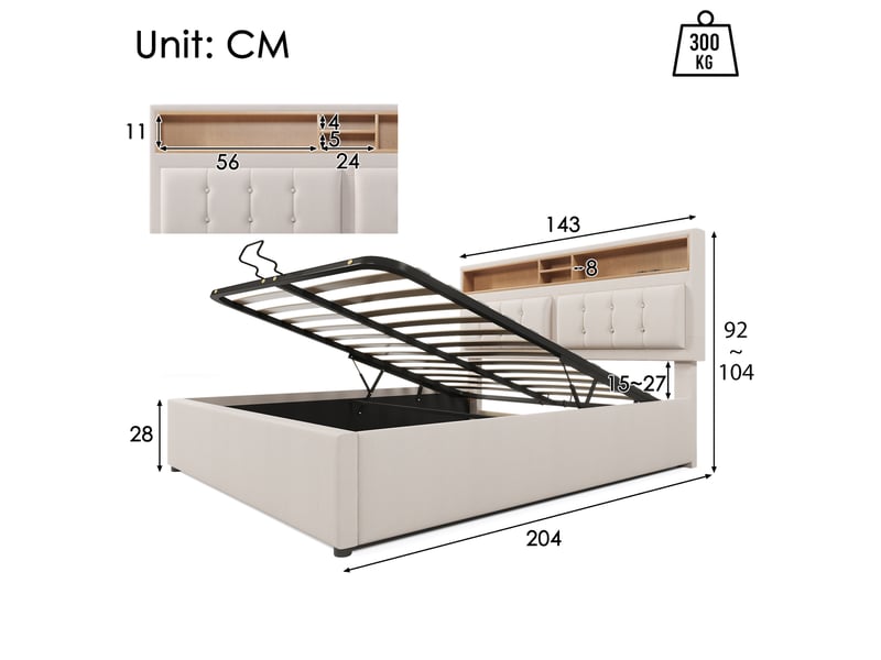  Lit polsteré en lin beige 140 x 200 cm  - Conforama C