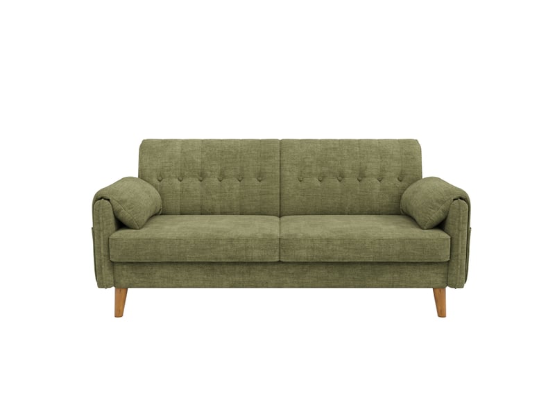Canapé 2 places moderne en chenille avec dossier capitonné, coussins d'oreiller d'assise et poches latérales, pieds en bois massif, vert - Conforama A