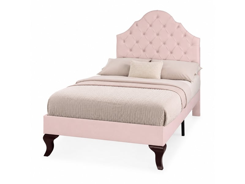 Lit simple capitonné 90x200 cm en velours rose avec tête de lit réglable - Conforama A