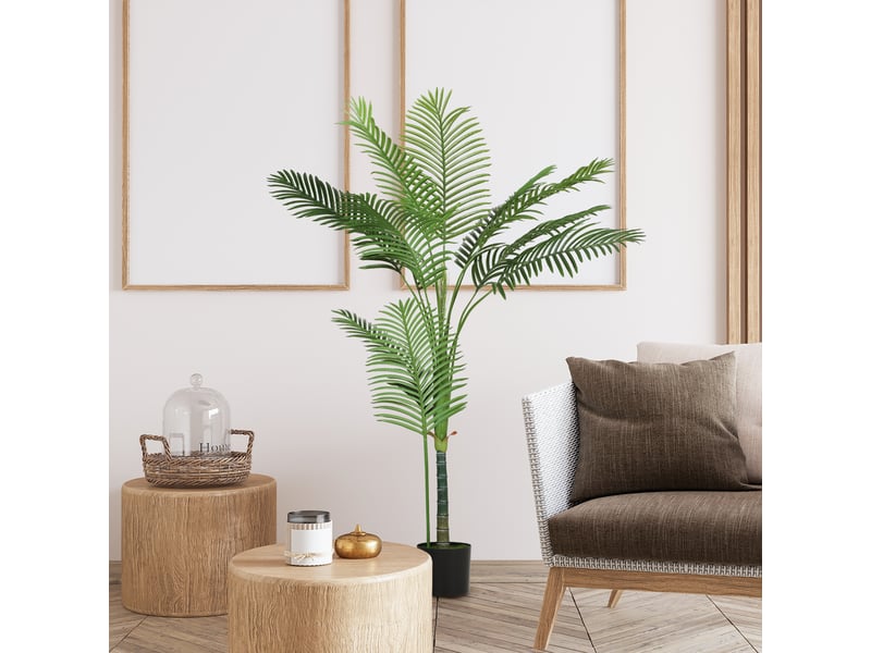  Plante artificielle de palmier areca d'intérieur de 150 cm de haut avec pot, décoration pour la maison et le bureau, verte  - Conforama D