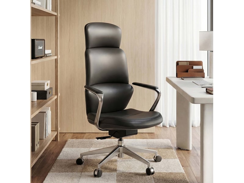  Fauteuil de bureau en cuir noir avec dossier inclinable - 66,50 x 64,00 x 119,00 cm  - Conforama B