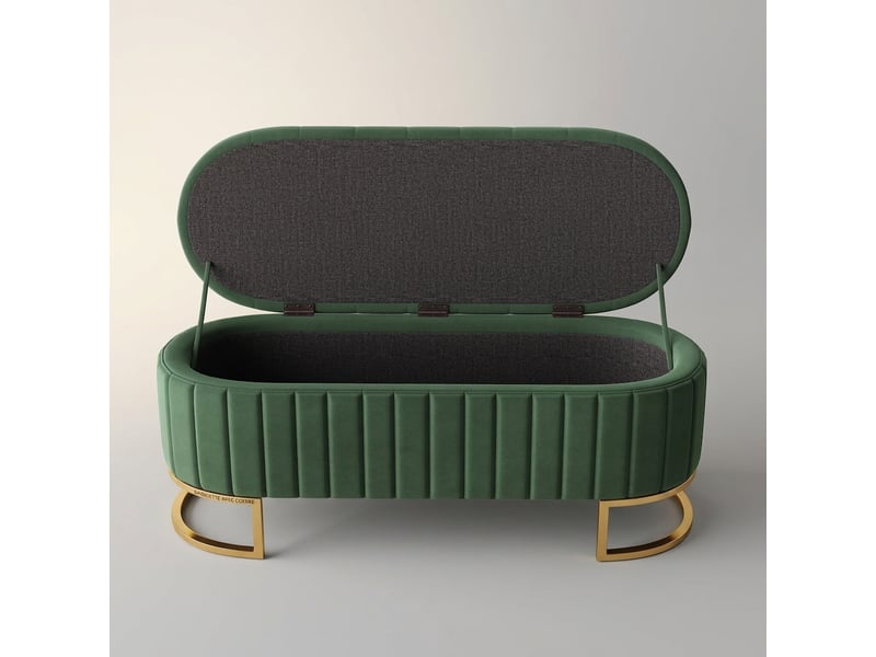  Banc de rangement vert 120x40 cm en velours avec coffre et pieds en métal  - Conforama E