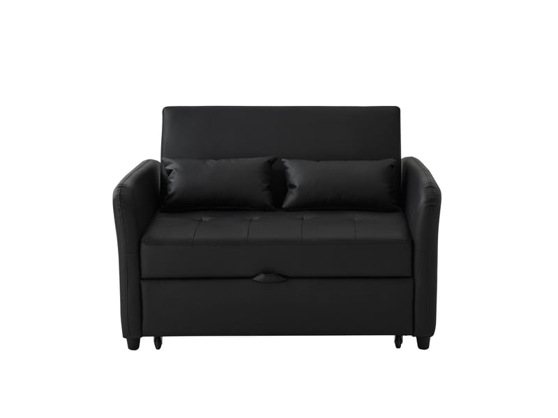 Canapé droit convertible 2 places noir antique en cuir régénéré, dossier réglable 3 positions pour petits espaces - Conforama A