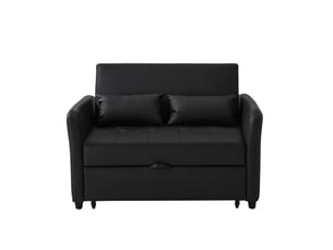 Canapé droit convertible 2 places noir antique en cuir régénéré, dossier réglable 3 positions pour petits espaces