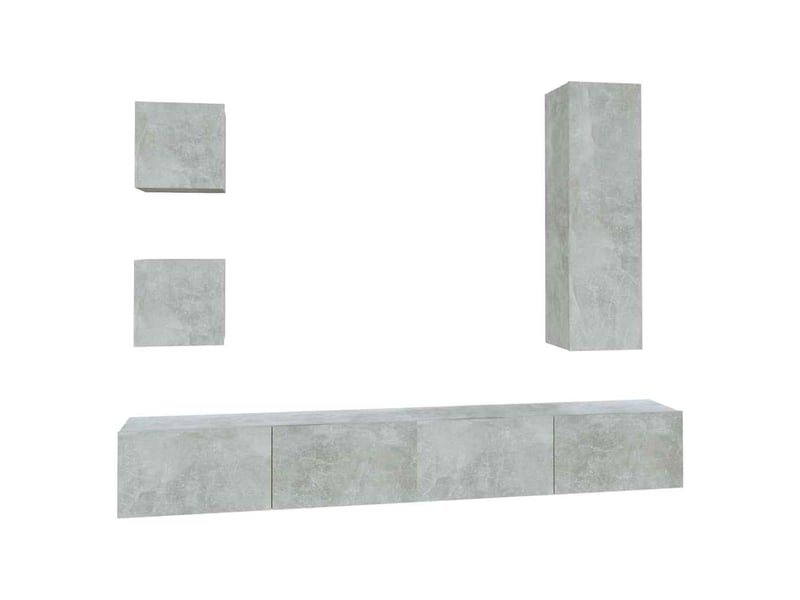  Ensemble de meubles tv - banc tv - meuble de rangement 5 pcs gris béton bois d'ingénierie  - Conforama A