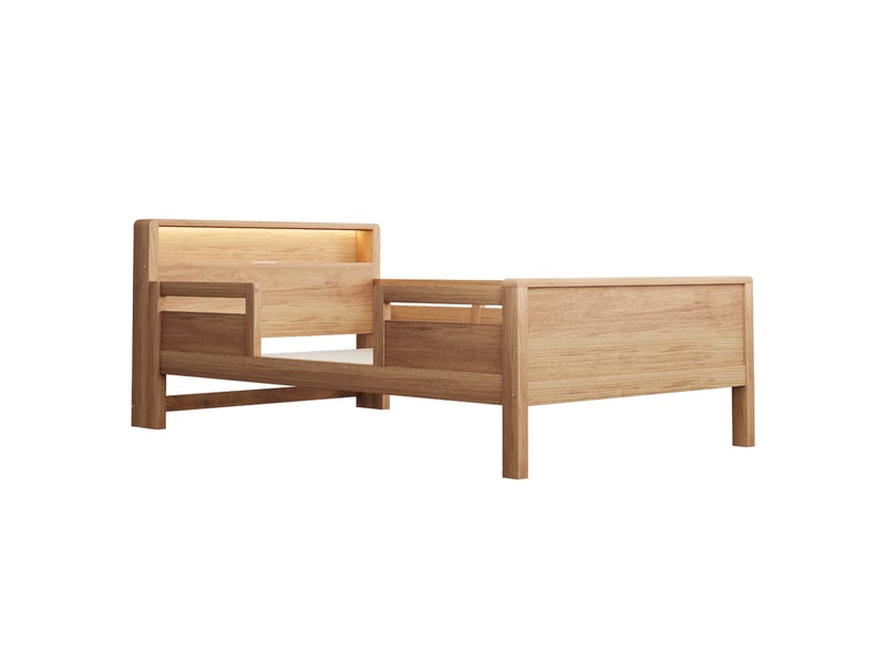  Lit enfant 90 x 200 cm avec tête de lit de rangement, led et ports usbusb-c, pin, naturel C-CRAFTLINK - Conforama D