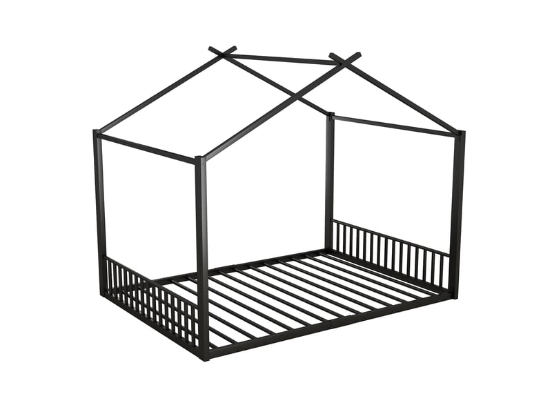  Lit cabane 140x200 cm, lit enfant en forme de maison avec sommier métal, noir, sans matelas  - Conforama A