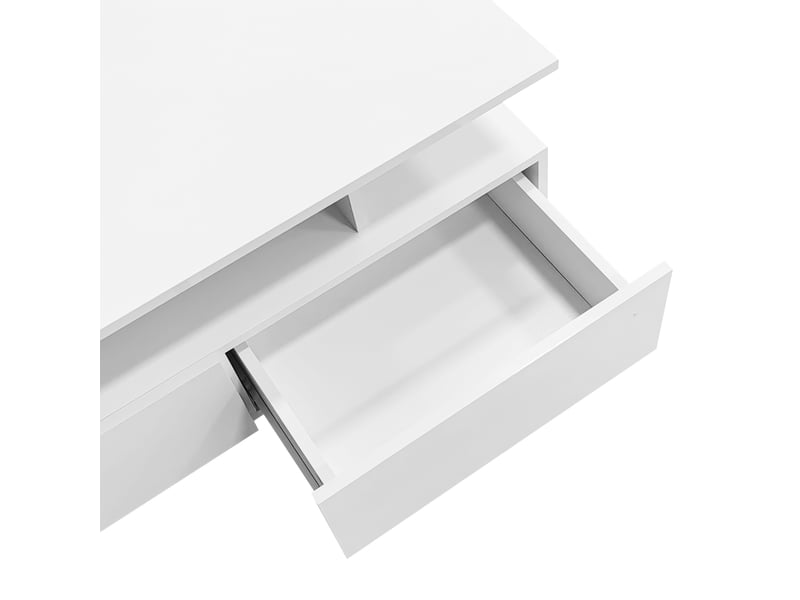  Table basse avec 2 tiroirs et éclairage led pour salon 90×55×41 cm en panneaux de particules blanche  - Conforama D