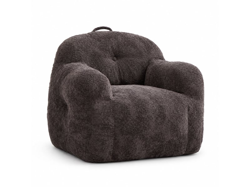  Fauteuil poire modenvie avec accoudoirs en fausse fourrure gris foncé, mousse déchiquetée, 95 x 95 x 79 cm  - Conforama A