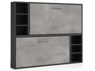 Lit escamotable superposé avec niches de rangement briano-90x200-cadre anthracite-façade gris ciment