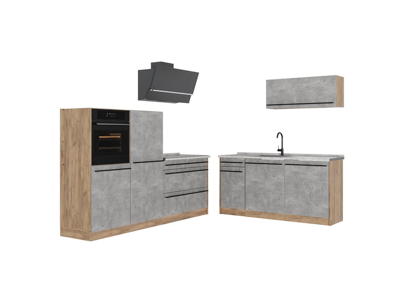 Vicco cuisine, bétonchêne doré, 220cm plan de travail marbre - Conforama A