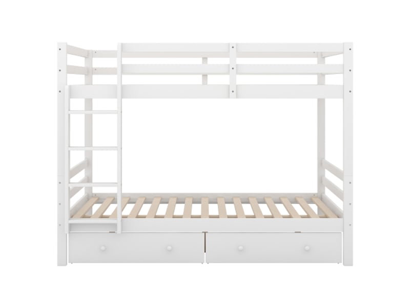 Lit superposé enfant 140x200 cm avec protection et 2 tiroirs, sommiers inclus, 120 kg, blanc, sans matelas - Conforama C