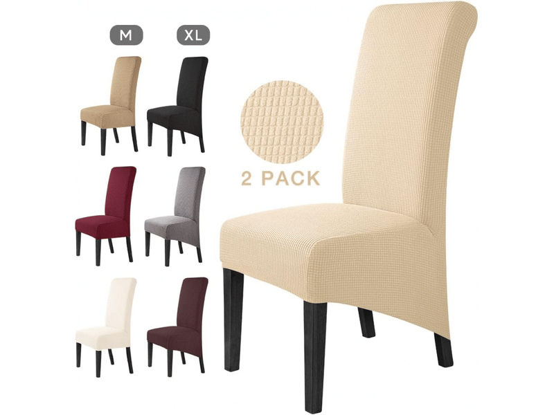  Housses de chaise paquet de 2, jacquard élastique, amovibles, lavables, universelles, adaptées aux mariages, cuisines et banquets - grande beige XLH-ZLS-009317ZLS - Conforama A