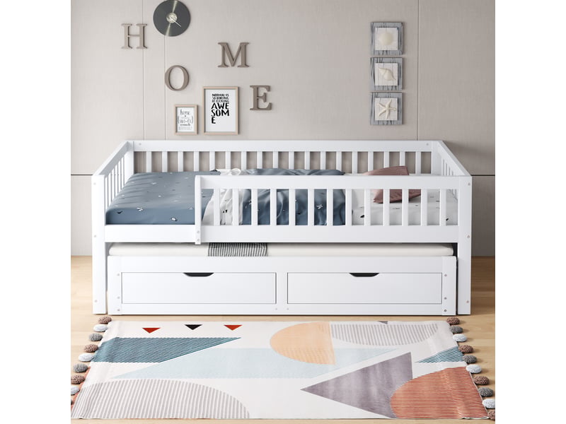 Lit gigogne 90x200cm coloris blanc bois massif lit enfant blanc - Conforama D