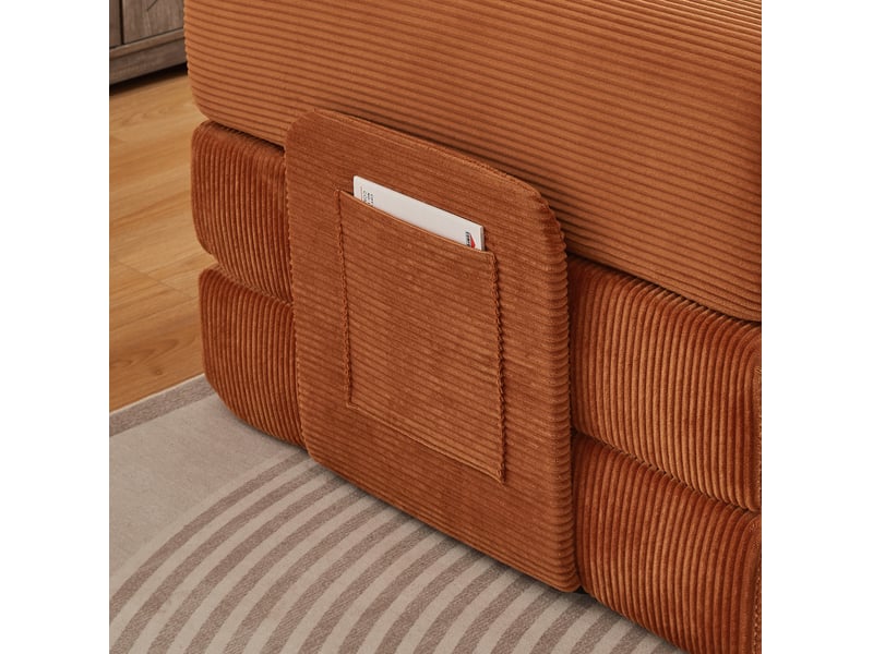 Canapé convertible 3 places 204x97x65 cm, avec 2 matelas mousse 17 cm, structure acier, velours côtelé terracotta - Conforama E