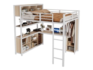 Lit mezzanine 140x200 cm <strong>OKWISH</strong>  <strong></strong> coloris blanc
