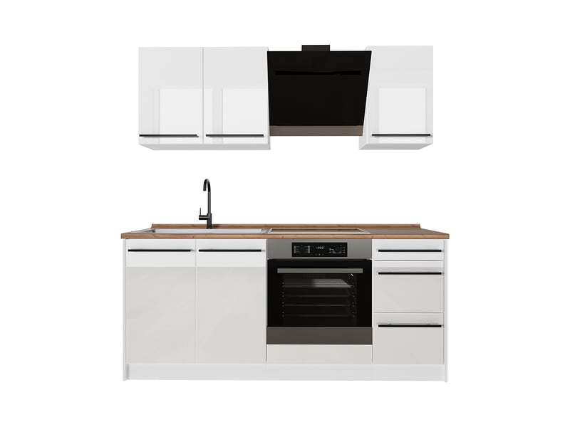 Vicco cuisine, blanc haute brillanceblanc, 180cm plan de travail chêne doré - Conforama A