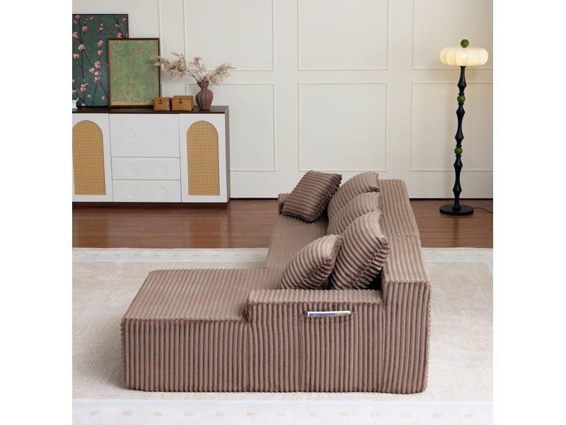  Canapé d’angle modulable droit  compressé 4 places en mousse et velours côtelé couleur marron, style moderne  - Conforama D