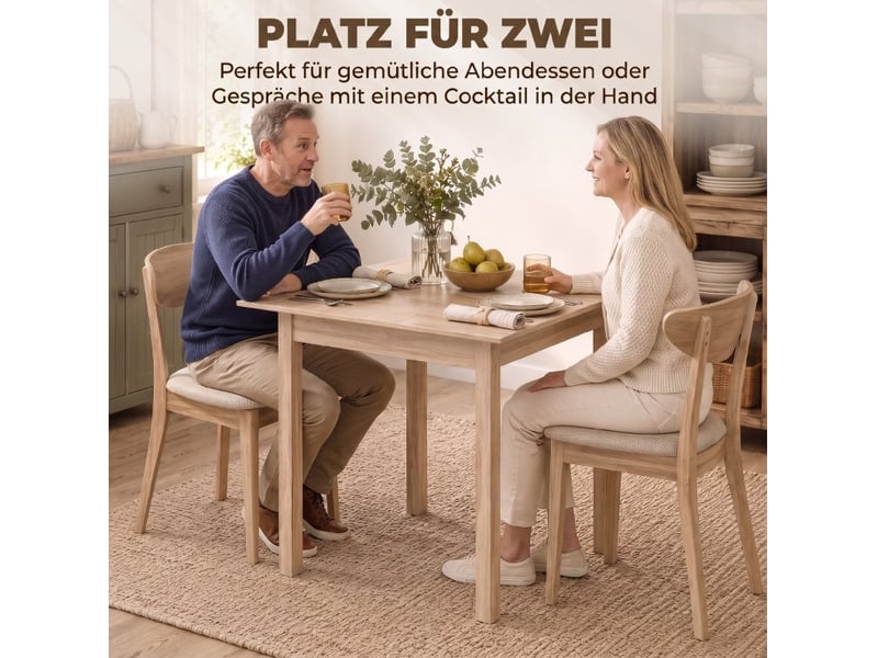  Table de salle à manger carrée 75 x 75 cm en bois de pin, 2 places, style campagne et design moderne pour petits espaces  - Conforama D