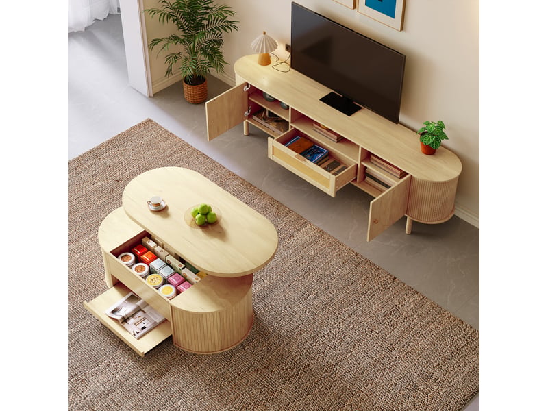  Ensemble salon avec meuble tv et table basse réglable en mdf  - Conforama E