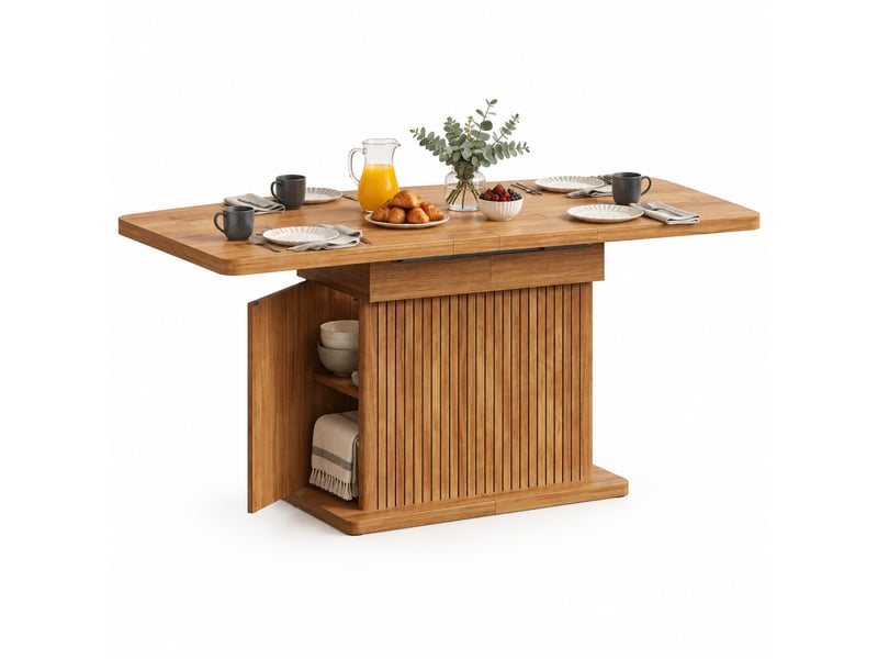  Table à manger extensible 120-160x80 cm avec rangement, aspect bois marron foncé  - Conforama A