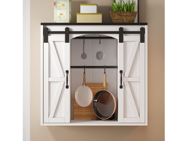  Meuble haut de cuisine mural 80x31x76 cm à 2 portes coulissantes, mdf blanc  - Conforama C
