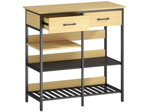 Étagère cuisine salon 3 niveaux - buffet bois naturel avec 2 tiroirs et 3 étagères ouvertes - 90x40x91 cm