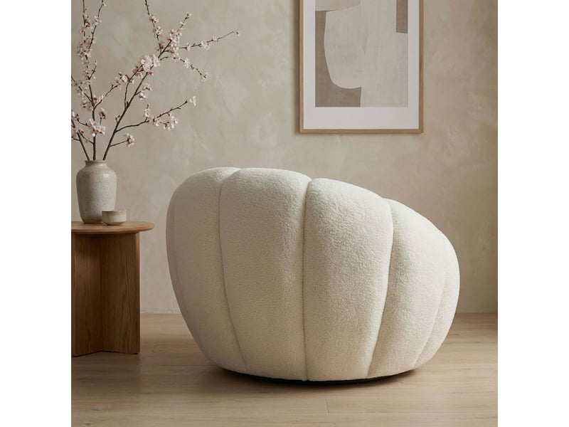 Fauteuil tournant design coquillage arielina tissu bouclette beige Arielina - Conforama E