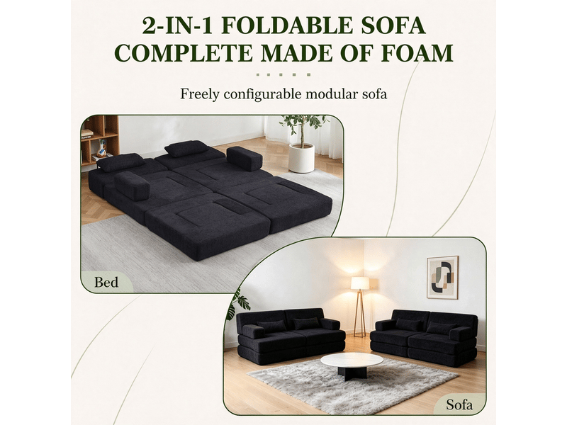 Canapé 4 place convertible en chenille, 2-en-1, dossier surélevé, cadre en fer, livré compressé, sans outil - Conforama D