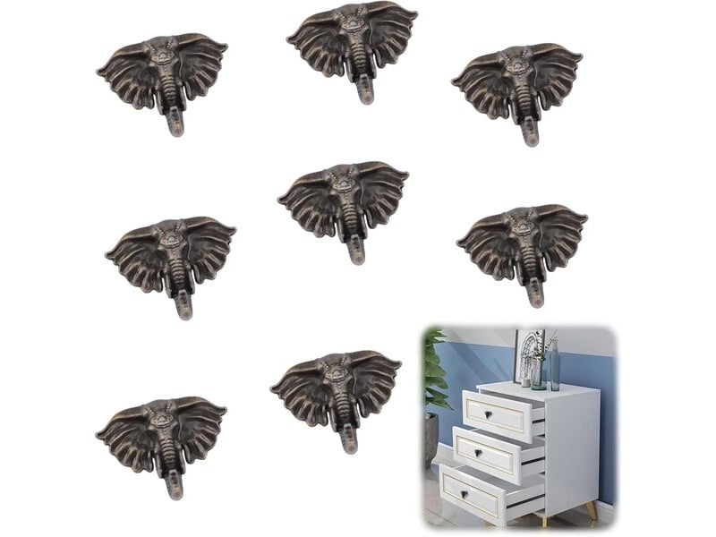 Ensemble de 8 boutons vintage en forme d'éléphant, tirateurs créatifs en zinc pour meubles, armoire à vêtements et commodes - Conforama B