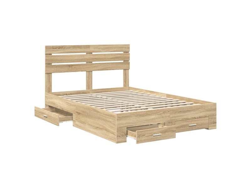  Lit double- lit adulte -  cadre de lit chêne sonoma 150 x 200 cm bois d'ingénierie  - Conforama D