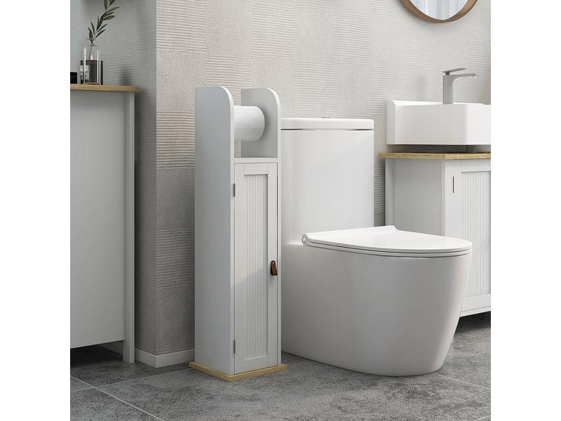  Meuble de salle de bain support papier toilette avec placard et étagères réglables blanc 20 x 20 x 80 cm  - Conforama W
